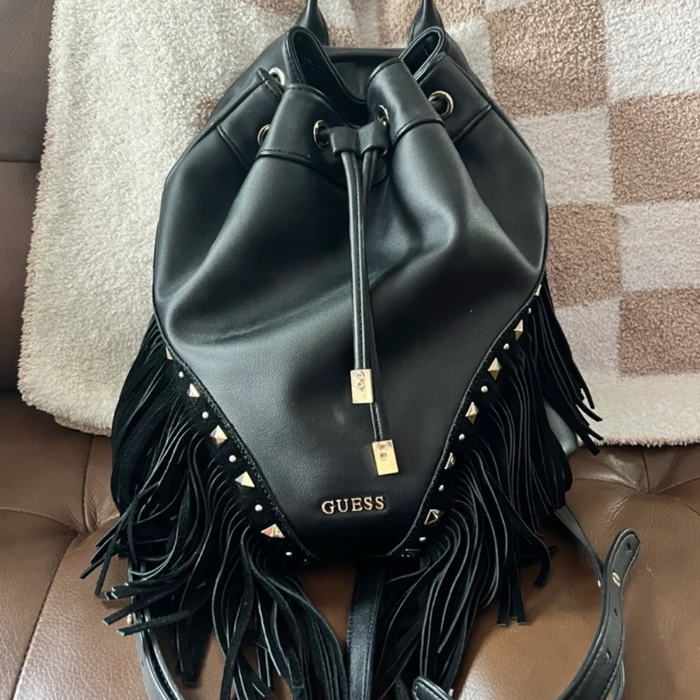 Guess Black Backpack with Fringe Details